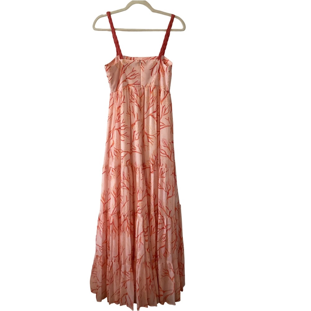 KLEID for Her Women's‎ Pink Coral Print Tiered Maxi Dress with Braided Straps